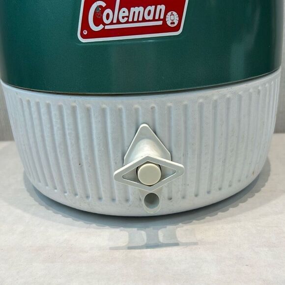 Vtg Coleman Water Jug Cooler Drink Dispenser Green White Round 1970s 1 Gallon - Picture 3 of 13